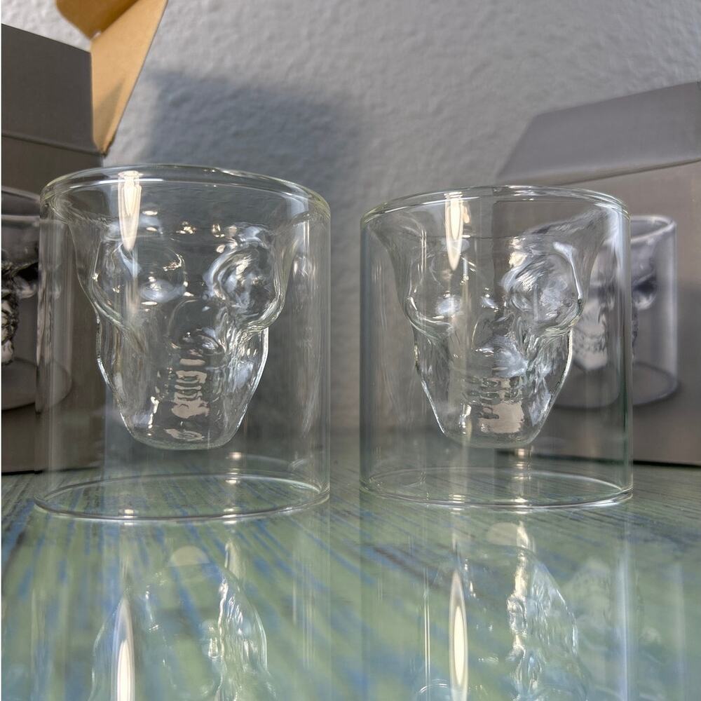 2 Fred & Friends DOOMED Crystal Skull Shot Glasses 2.5 oz NIB